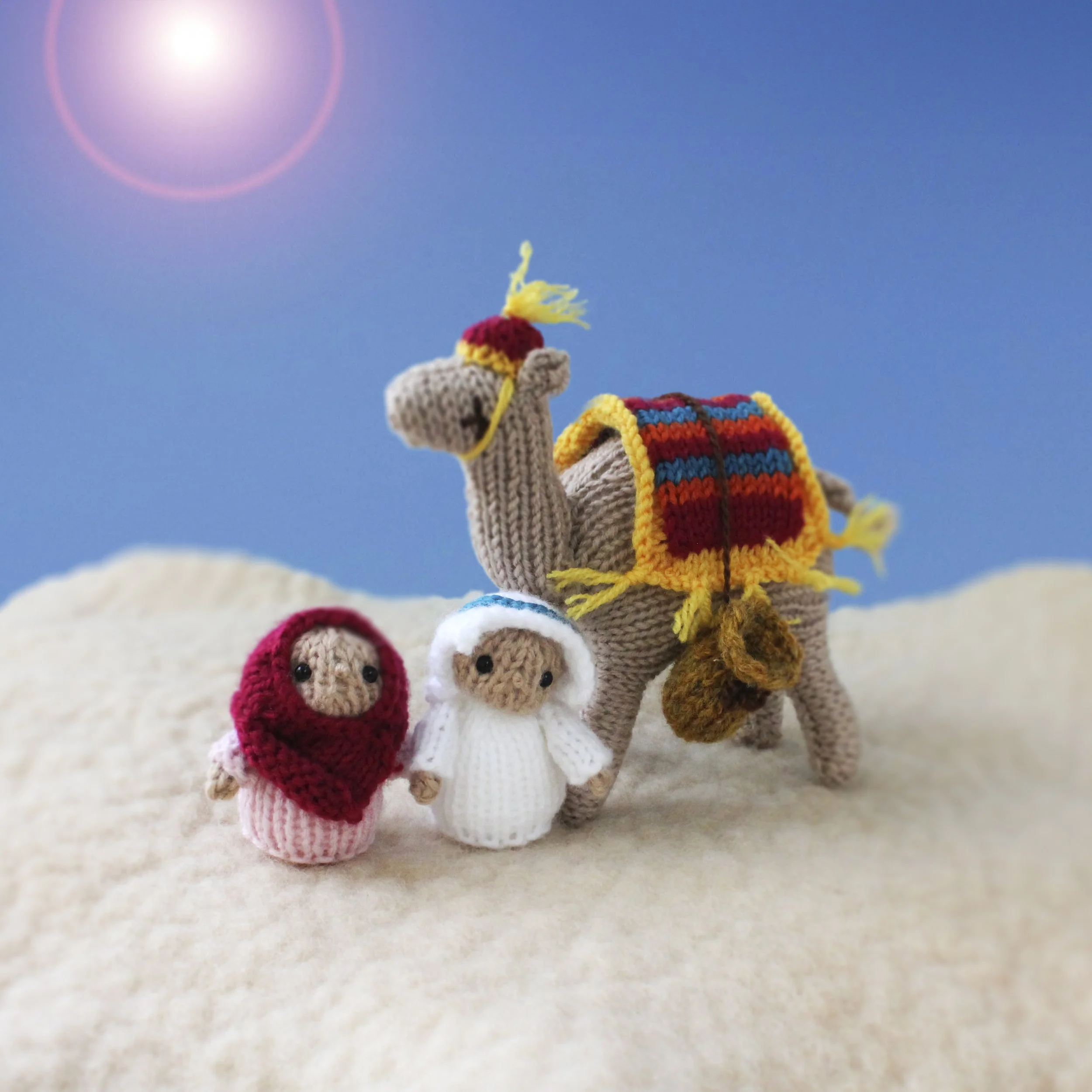 Desert Travellers, Camel, with boy and girl dolls, knitting